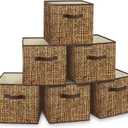 homyfort 11x11 Cube Storage Bins - Fabric Cubby Bins with Dual Handles, Collapsible Storage Organizer for Shelf, Closet, Nursery, Set of 6 (PRINTING instead of Real Rattan Weaving)
