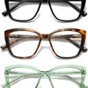 Oversized Reading Glasses Women Cat Eye Blue Light Computer Reader Stylish Unbreakable Fashion Large Eyewear PT2001A (Readers Black, Tortoise and Green)