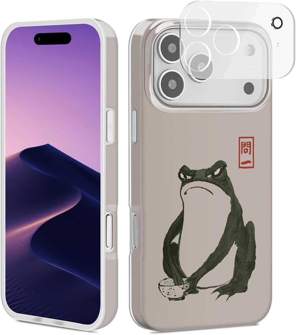 Compatible with iPhone 17 Pro Case, Trendy Cute Grumpy Frog Anime Girly Soft Slim TPU Shockproof Aesthetic Protective Phone Case Cover for Women Girls 6.3"