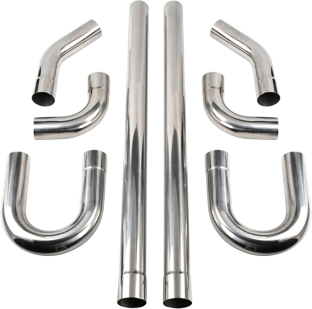 2'' Inch DIY Custom Mandrel Exhaust Pipe Tube Pipe Industry Pipe,48'' Straight Pipe,2'' OD Straight & Mandrel Bend Pipe(45/90/180 Degree) Kit,T304 Stainless Steel,Universal Fitment-8PCS