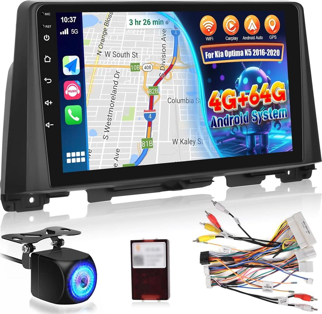 [4+64G] Upgrade Radio for Kia Optima K5 2016-2020: NHOPEEW 10.1 inch IPS Touchscreen Android Radio - Wireless Carplay and Android Auto, Custom Homepage, DSP/EQ, 5G/WiFi, SWC + Rearview Camera