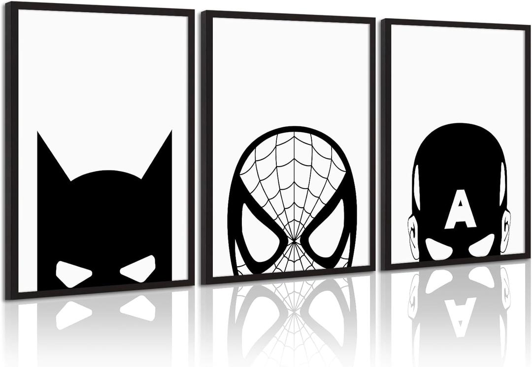 Spiderman Canvas Wall Art Decor Black And White Nursery Wall Art Posters Boys Room Prints Spiderman Posters Pictures Kids Boys Wall Decor Painting for Bedroom Bathroom 12x16 Inch Unframed Set of 3
