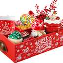 Christmas Hot Cocoa Bar Wood Storage Organizer Hot Chocolate Bar Accessories 4 Compartment Xmas Decoration Wood Bin Rustic Farmhouse Storage Box for Home Kitchen Party Holiday Supplies (White Pattern)