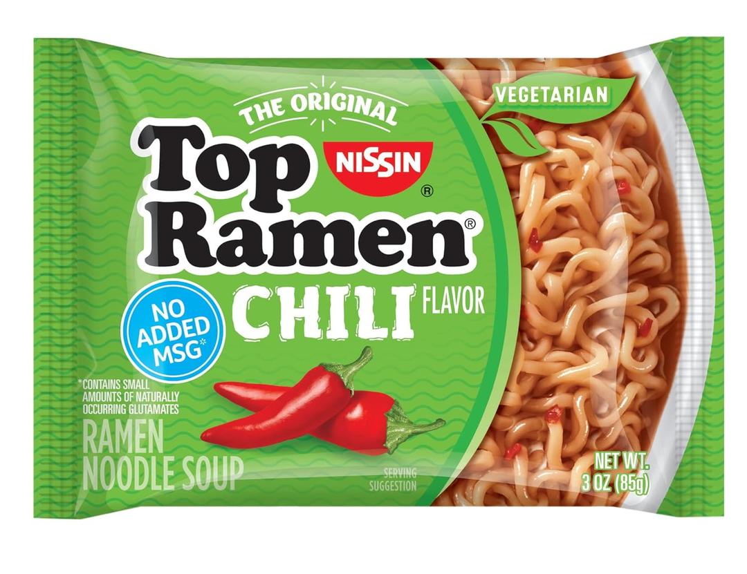 Nissin Top Ramen Chili Flavor Ramen Noodle Soup , 3.0 ounce (pack of 1) (EXP 09/10/26)
