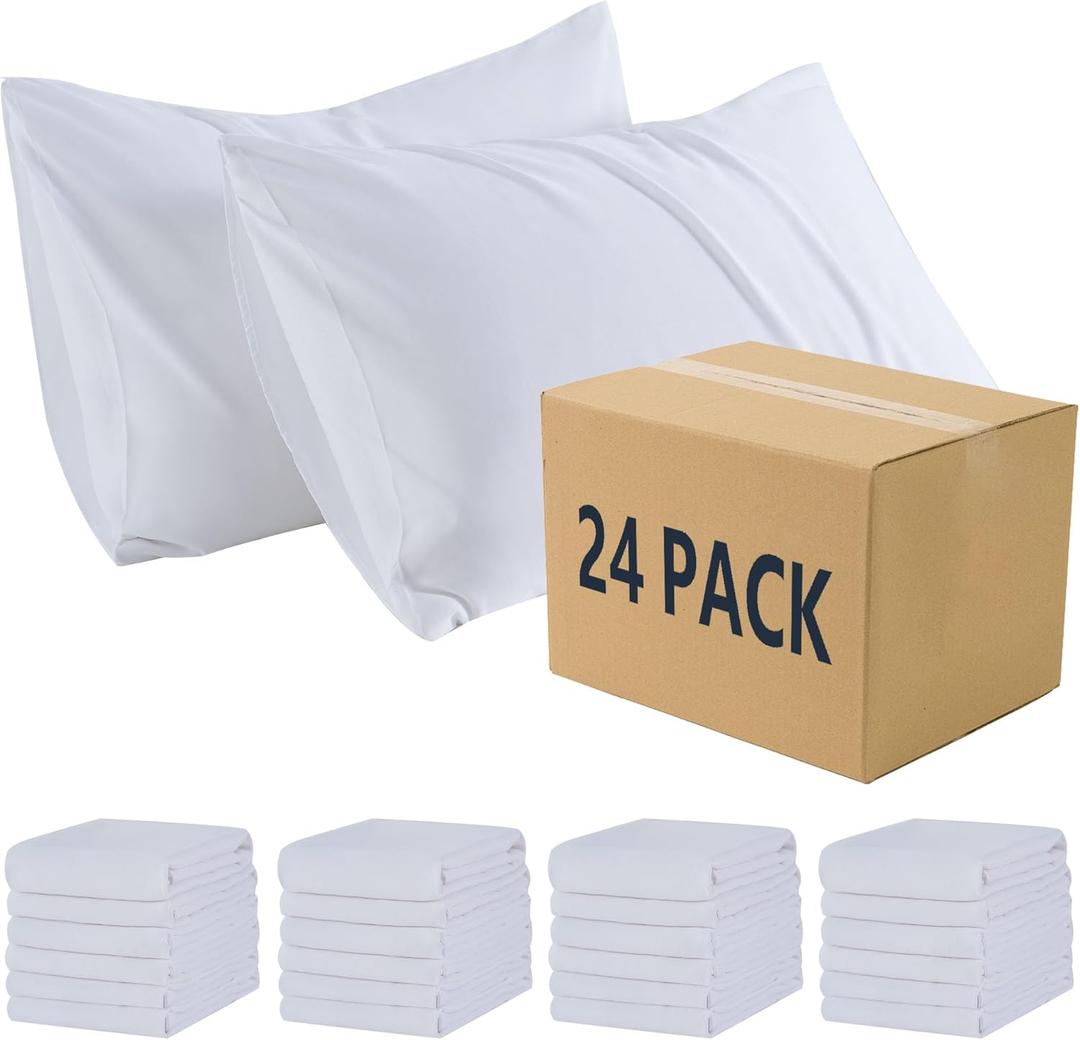 ZPECC Pillow Cases Bulk 12 Pack - Standard Pillowcases with Envelope Closure, Soft Brushed Microfiber Pillow Cover for Hotel Airbnb's Hospital Bedding Essential (White)