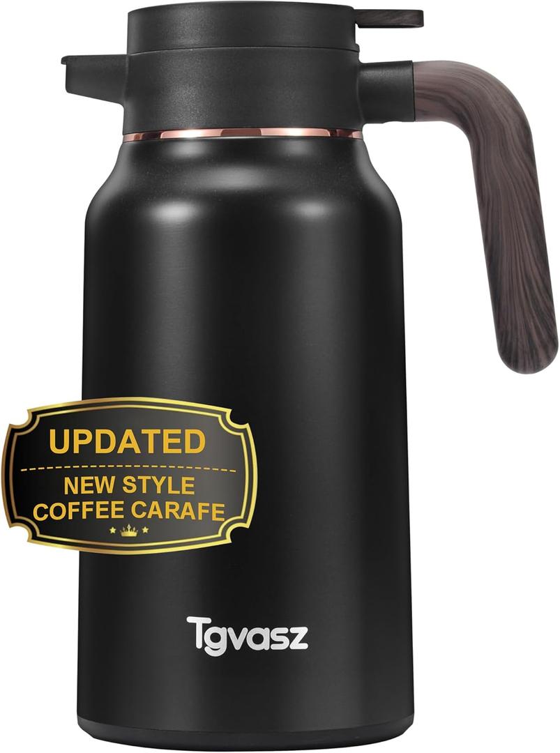 Thermal Coffee Carafe 70 oz - 12 Hour Hot Stainless Steel Carafes for Hot Liquids-Insulated Coffee Carafes For Keeping Hot/Cold Coffee, Tea, Water,Milk, Creamer Dispenser for Coffee Bar(Black)