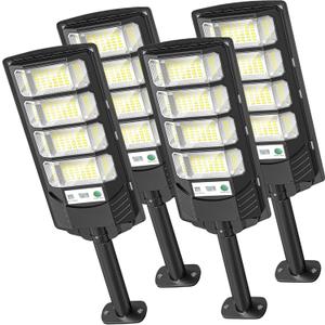 OKPRO Solar Lights Outdoor, Dusk to Dawn Solar Street Light, 6500K Solar Flood Lights with Motion Sensor with Remote, IP66 Waterproof Parking Lot Light, Commercial Area Lighting for Outside 4-Pack, 6500K 4PC