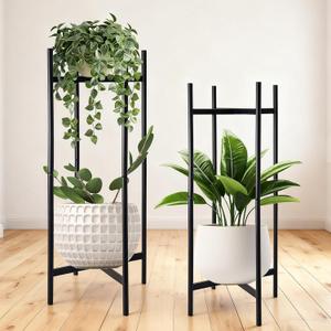 2 Tier Metal Plant Stand Set of 2, Tall Indoor Plant Stands for Home Room, Corner Flower Pot Holder Rack for Patio Balcony Garden, Modern Planter Shelf for Large Small Potted Plants, Black