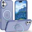 Lufanbis Magnetic for iPhone 16 Plus Case with Ring Stand, [10 FT Drop Protection] [Velvety Touch] Slim Translucent Matte Back Shockproof Phone Case for iPhone 16 Plus 6.7'', Sierra Blue