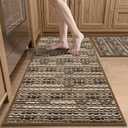 Kitchen Rugs Sets of 2-Non Slip Kitchen Mats for Floor-Thick Stain Resistant Vintage Kitchen Floor Mat Runner Carpet for Hallways Entryway Laundry Room Washable Brown 20"x47"+20"x32"