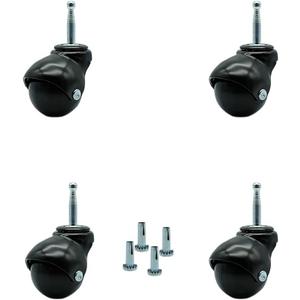 2 Inch Swivel Ball Caster Wheels for Furniture - Gloss Black Hooded Stem Casters with 5/16 Grip Neck Stem - 300 lbs. Total Capacity - Sockets Included - Set of 4 - Service Caster Brand