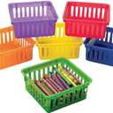 Fun Express - 6 Pack Mini Storage Baskets Bins, Plastic Organizer Basket, Colorful Shelf and Desk Make-up Storage Crate Organizing Containers. Office, Toy Storage