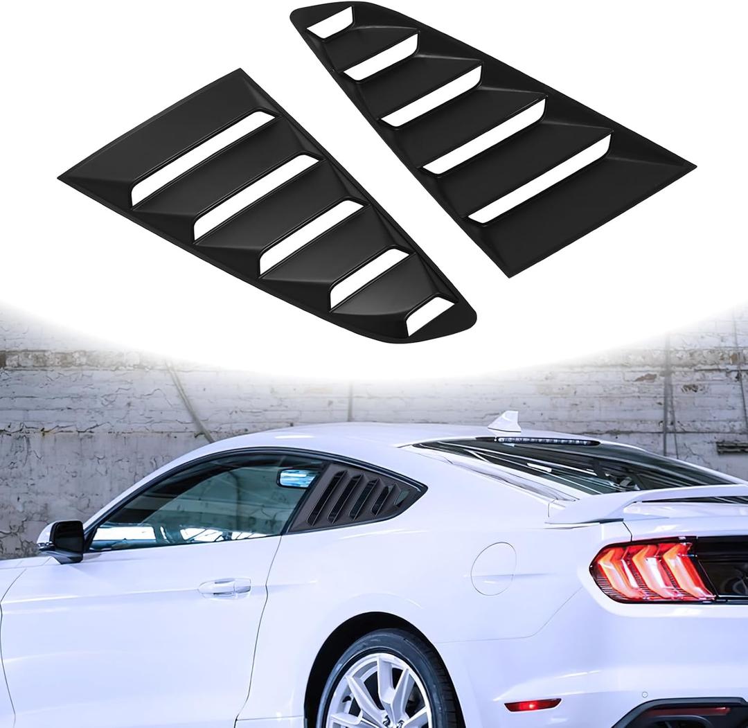 Side Window Louvers Compatible with 2015-2022 Ford Mustang Classic Style Black ABS Plastic Sun Shade Rear Windshield Cover Vents
