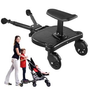 2026 New-Universal Stroller Board with Detachable Seat, 2in1 Sit and Stand Stroller Connectors for Most Strollers, Holds Children Up to 55 LBs Stroller Standing Board(Black)