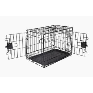 Foldable Metal Wire Dog Crate with Tray, Double Door, Divider, 22 x 13 x 16 in, Black
