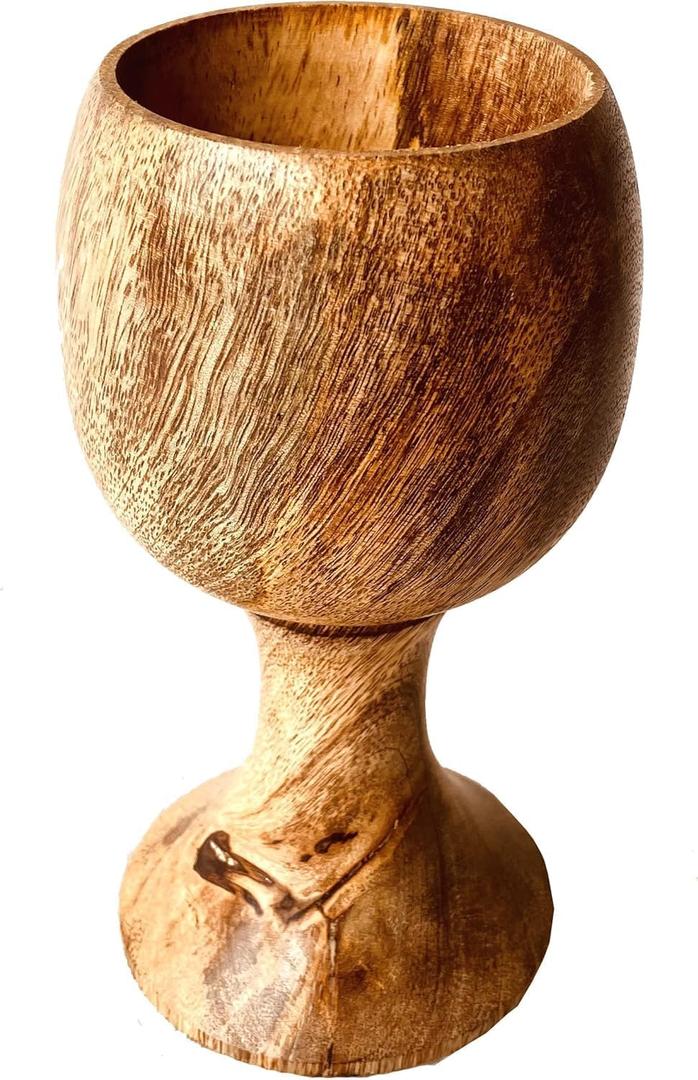 Wooden Goblet - Handmade Vintage Chalice Drinking Cup, 6" x 5oz, Perfect for Wedding, Christmas, Eucharist & Kiddush (1Pc)