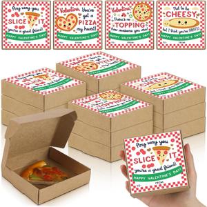 Nuogo 60 Pcs Valentine's Day Small Pizza Box 3.94 x 3.94 x 1.18 Inch Mini Pizza Box with Sticker Cookie Boxes Takeout Boxes for Valentine's Day Celebrations Picnic Birthdays Party Favors
