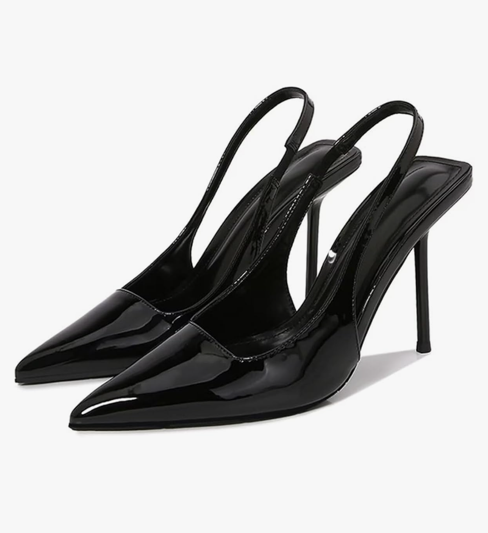 KISSASA Slingback Heels for Women, Kitten Heels Women Pumps Pointed Toe, Slip On Stretch Strap Sexy Backless Patent Leather Fashion Dress Wedding Pumps Shoes size 5