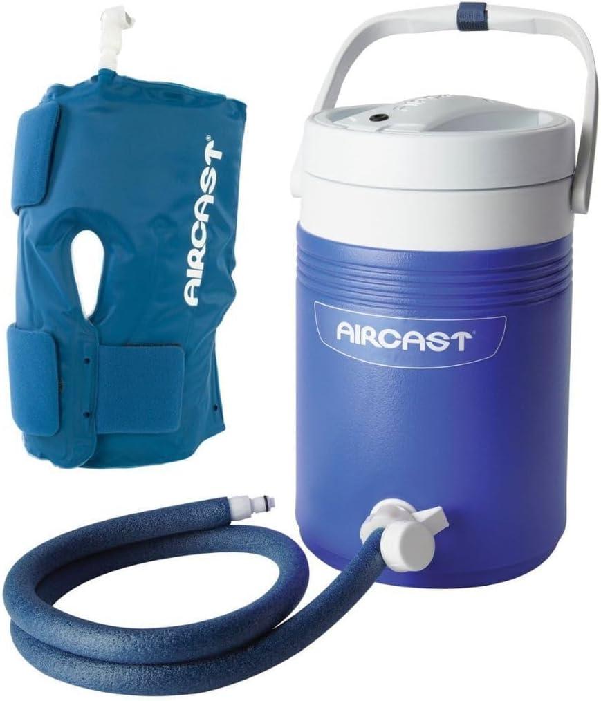 Aircast Cold Therapy Universal Fit Knee Cryo and Cuff with GravityFed NonMotorized Cooler for Maximum Cryotherapy (Blue, Medium)