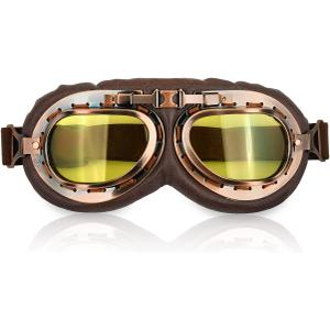 Cosplay Goggles Steampunk Motorcycle Goggles Costume Retro Pilot Style (Brown - Yellow Lens)
