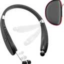 Bluetooth Neckband Headphones, Dpvisn Foldable Wireless Lightweight Neck Headset with Retractable Earbuds, Noise Cancelling Sweatproof Stereo Earphones with Mic & Carrying Case (Black)