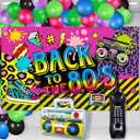 2 x Xuhal 80's Party Decorations Back to the 80s Party Backdrop Banner with Inflatable Radio Boombox and Mobile Phone Latex Balloons for 80s Hip Hop Themed Birthday Photo Booth Background Party Supplies