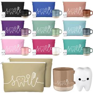 30 Pcs Dental Assistant Week Gifts Bulk Ceramic Coffee Mugs Cosmetic Teeth Makeup Bags Teeth Stress Toy Dentist Dental Hygienist Thank You Gift for Orthodontic Staff Office Team Dentist Day