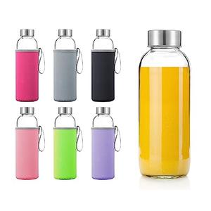 Glass Water Bottles 6 Pack With Sleeves and Stainless Steel Lids - 18oz Size - Leak Proof Caps, Reusable and Perfect For Travel and Storing Beverages Juice, Smoothies, Kombucha, Kefir, Tea