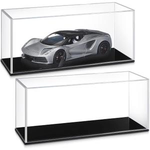 Juexica 2 Pcs Clear Acrylic Model Car Display Case 1:24 Acrylic Display Boxes for Vehicle Model Car Case Dustproof Showcase with Black Base for Collectibles Memorabilia