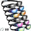 Flutesan 6 Pack Swim Goggles for Adult Anti Fog Swimming Glasses with Ear Plugs Nose Clip No Leaking Full Protection Goggles (6.3 x 1.6 inches, Vivid Color)
