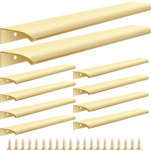 10 Pack Gold Edge Finger Pulls for Wardrobe Cabinets 11.81" Kitchen Cabinet Pulls Handles Drawer Pulls Modern Aluminum Concealed Tab Pulls for Closet Door, Brushed Brass