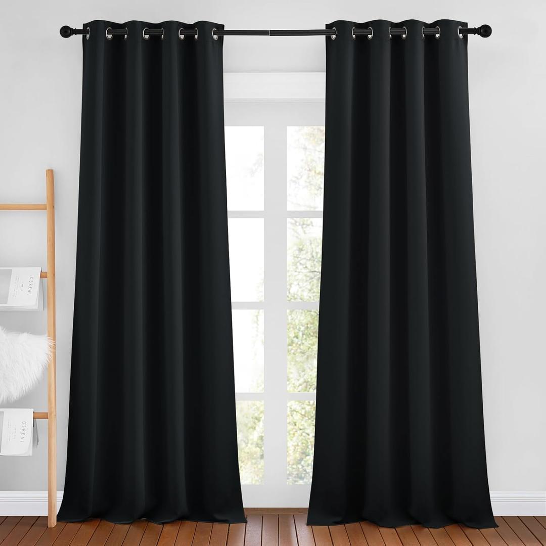NICETOWN Black Out Curtains 96 inches Long, Grommet Thermal Insulated Blackout Curtains Privacy Window Treatments for Boys Room/Living Room, W46 x L96, 2 Panels