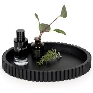 Oval Tray for Coffee Table Decor, 13" Concrete Tray, Table Centerpieces Decorative Trays for Home Decor, Modern Decorative Trays for Coffee Tables, Centerpiece Trays, Black (13" x 9.5" x 1.5")