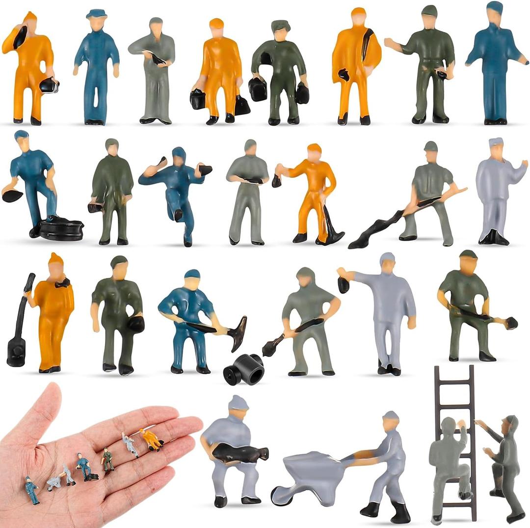 Namalu 27 Pcs 1: 87 Ho Scale Train Track Railroad Worker Miniature Model People Figures Architectural Plastic Train People Figures with Tools Rock Landscape Train Accessories for Miniature Scenes