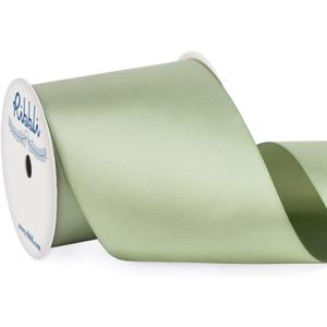 Ribbli Dusty Sage Satin Ribbon Double Faced Satin 3 Inch x Continuous 10 Yards-Sage Green Ribbon for Gift Wrapping Crafts Wedding Decoration Bows Bouquet Floral Arrangement