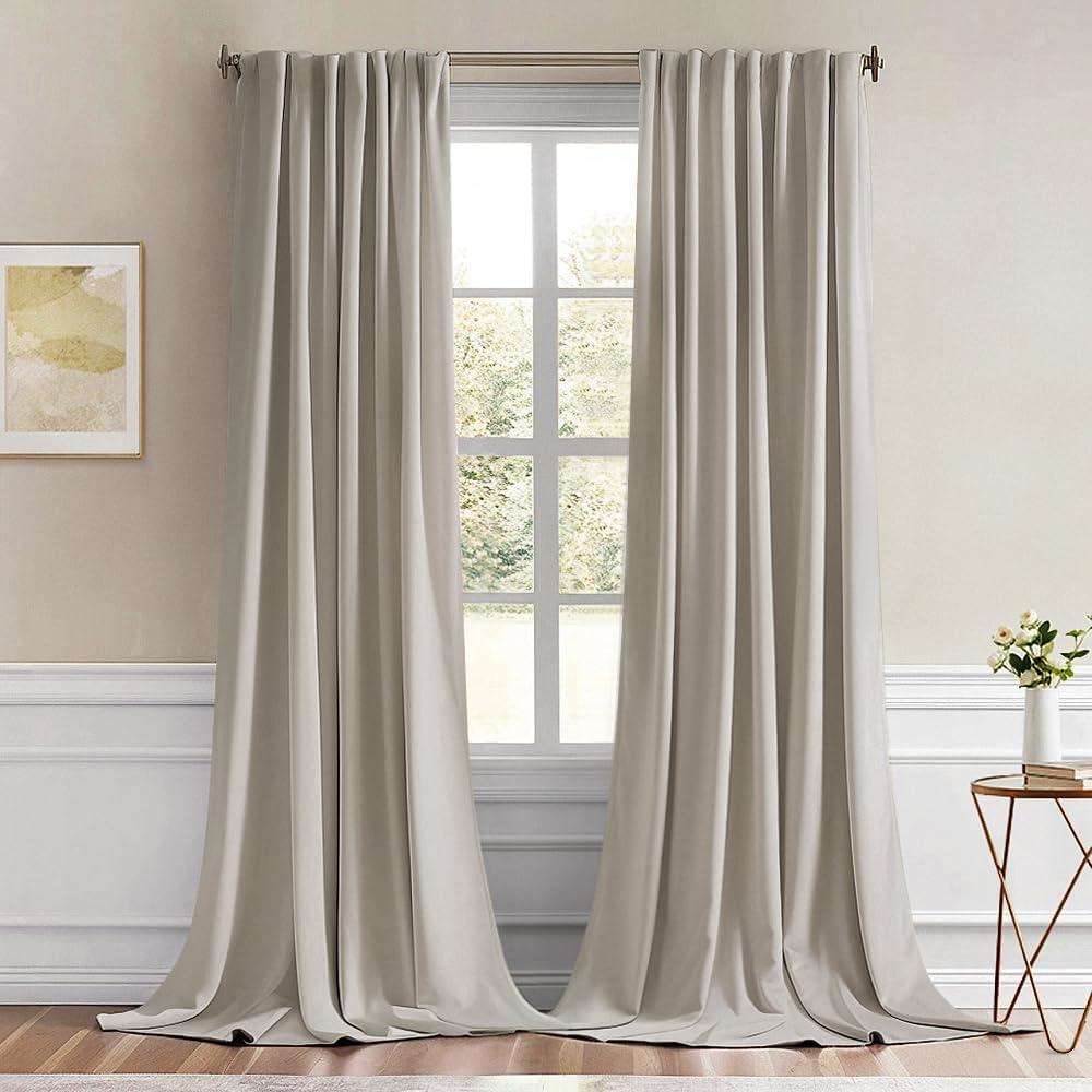 MIULEE Natural Back Tab Blackout Curtains 120 Inch Long 2 Panels Set for Bedroom, Rod Pocket/Pinch Pleated Extra Long Thermal Insulated Living Room Darkening Light Blocking 10FT Drapes