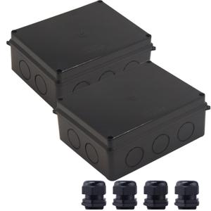 Junction Box, 2Pcs Reserved Holes Electrical Boxes Waterproof IP65 ABS Plastic Electrical Power Cord Enclosure Project Box Black 7.9 x 6.1 x 3.1 inch(200x155x80mm)