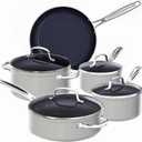 Nuwave 9pc Cookware Set Healthy Duralon Blue Ceramic Nonstick Coated
Diamond Infused Scratch-Resistant, PFAS Free, Oven Safe, Induction Ready, Evenly Heats, Tempered Glass Lids, Stay-Cool Handle
