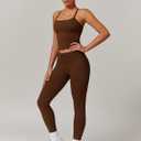 Womens Workout Sets Two Piece Cross Back Tank Top Matching High Waist Leggings Sets Gym Outfits Work Out Clothes (Brown, S)