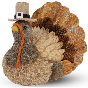 Winemana Thanksgiving Turkey Decor 7.9" Tall Sisal Turkeys Table Centerpiece with Top Hat, Fall & Harvest Home Decor, Thanksgiving Decorations Indoor