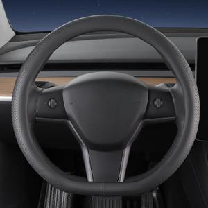 D-Shaped Steering Wheel Cover for Tesla Model 3/Y 2016-2025 2026 Juniper/Highland Accessories, Flat Bottom Steering Wheel Protector Car Interior Accessories, 14"-14 1/4" Black