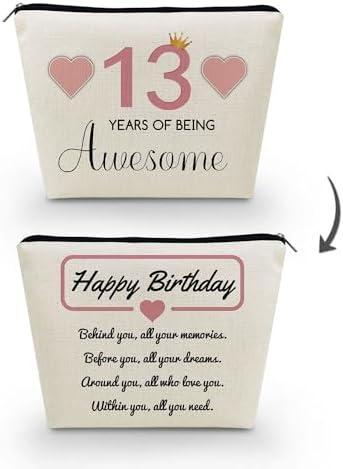 Pack Of 3 Livel lhood 13th Birthday Gift Makeup Bag Cute Small Cosmetic Bag Travel Toiletry Zipper Pouch Happy Birthday Gift Pink 13 Awesome Makeup Bag for 13-Year-Old Friends Sisters BFF