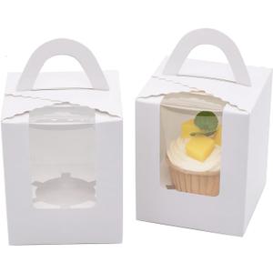 Cupcake Boxes Individual Cupcake Holders Disposable 60pcs White Single Cupcake Boxes with Window 3.6 * 3.6 * 4.3inch Cupcake Containers (60 Pcs (1 Holder))