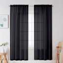 OWENIE Black Premium Sheer Curtains, 2 Panels Set, 42W x 72L, Rod Pocket, Polyester, Light Filtering, Living Room, Kitchen Room, Modern Style