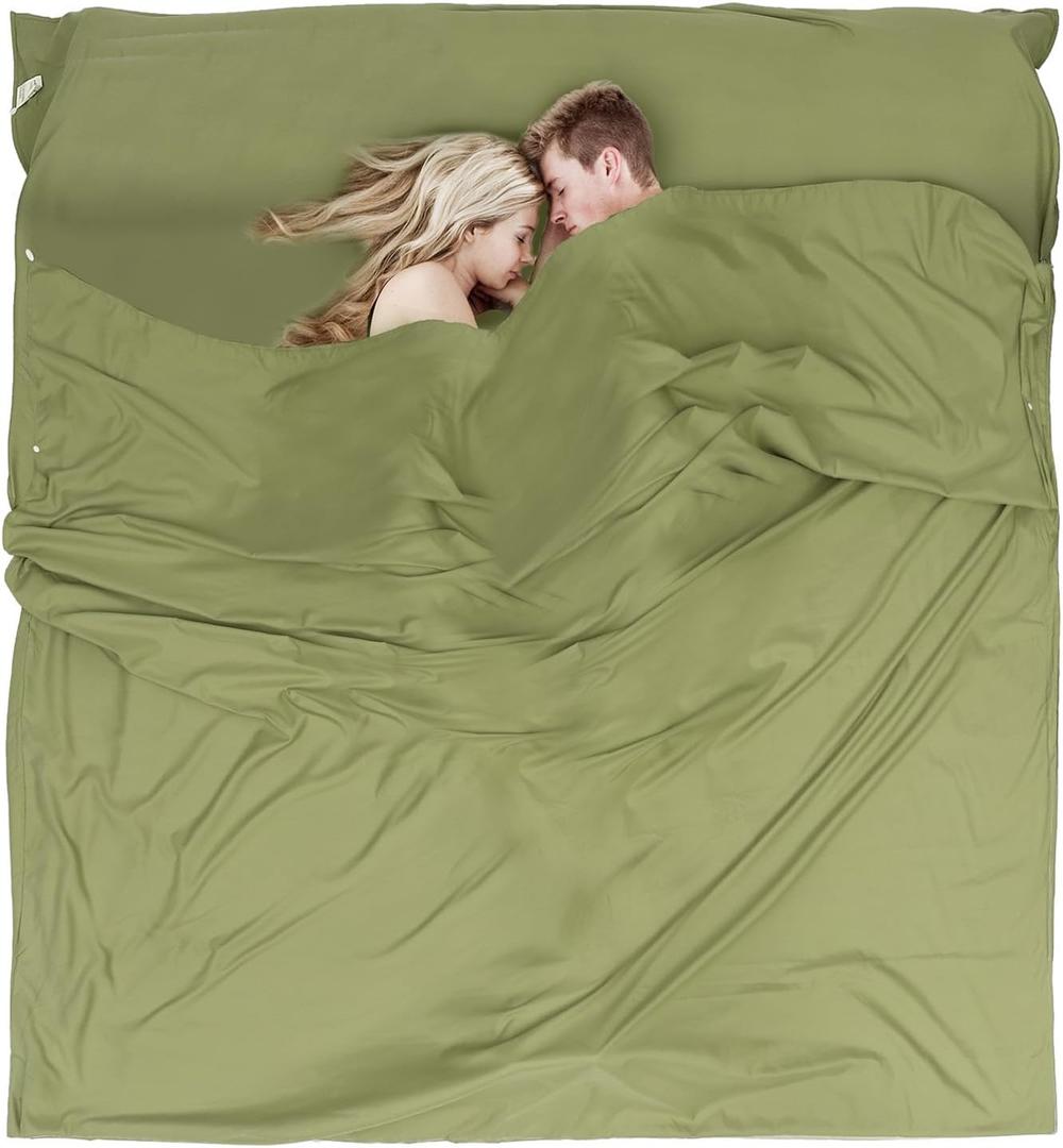 JAICOM Sleeping Bag Liner - Travel Sheets for Hotel, Portable & Comfortable & Quick-Drying Adult Sleep Sack for Camping, Business Trips, Traveling, Hostel (Green-2P)