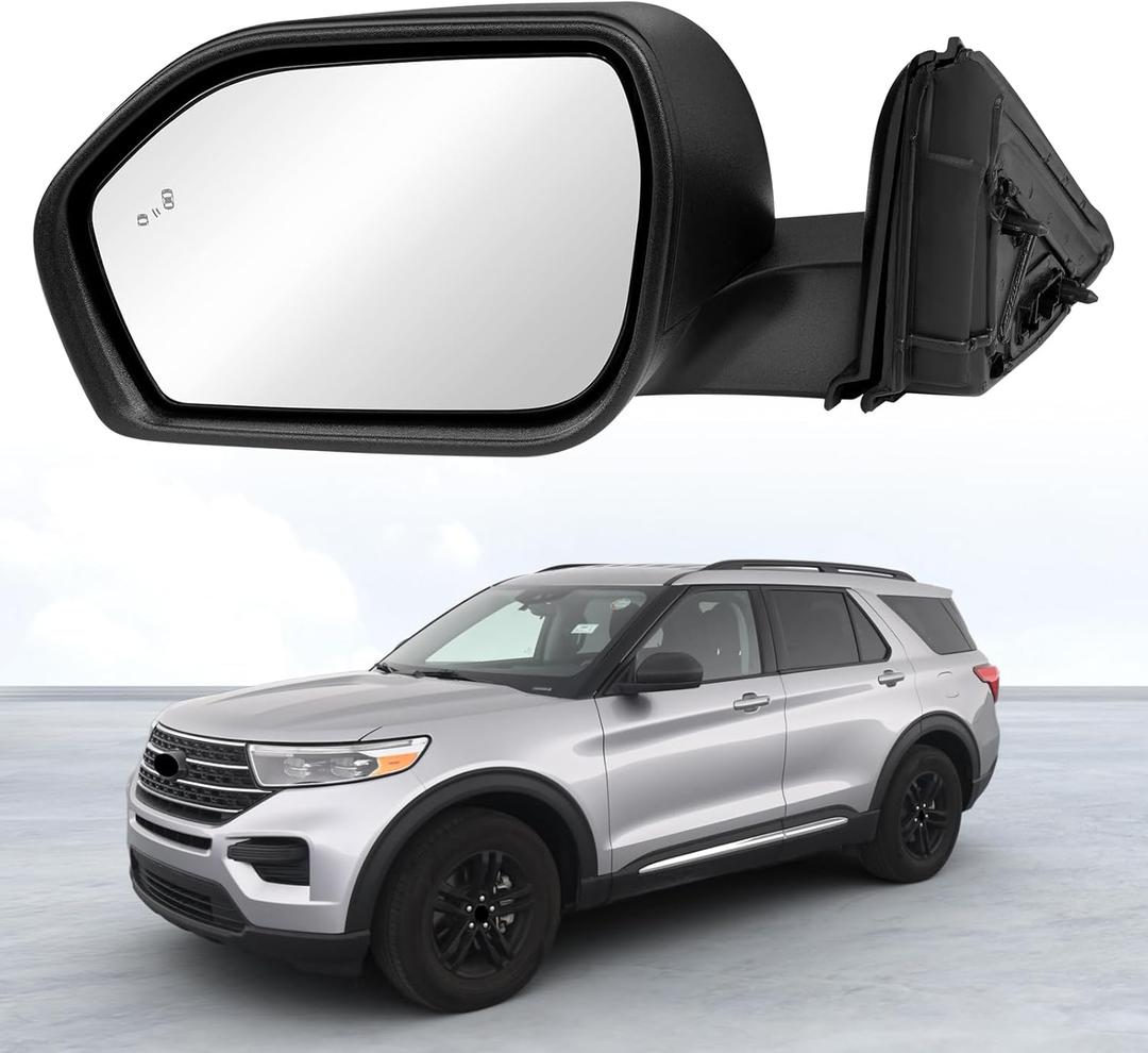 Left Driver Side Mirror Compatible With Ford Explorer 2020-2025, View Mirror With Manual Folding Power Glass Blind Spot Replace LB5Z17683AA (5Pins Black)