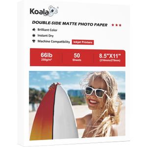 Koala Double Sided Matte Thick Photo Paper 8.5x11 Inches Heavyweight 50 Sheets 250gsm Compatible with Inkjet Printer and Dye Ink