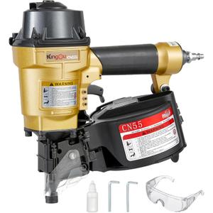 Kingou CN55 Coil Siding Nailer Gun For Wooden Pallet Accepts 1 Inch To 2-1/4-Inch Nails With 1/4 NPT Air Connector 300-400pcs Load Capacity Coil Nailer Coil Nail Gun For Wooden Box Packing
