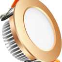 YGS-Tech 2 Inch LED Recessed Lighting, Dimmable Downlight 3W(35W Halogen Equivalent), 2700K Ultra Warm White Ceiling Light, CRI80, Gold Trim with LED Driver(1 Pack)