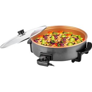 14" Large Electric Skillet with lid, Ceramic Nonstick Coating Electric Frying Pan, 1500W Quick & Even Heating, 5 Adjustable Temperature Control, Tempered Glass Lid & Cool-Touch Handles
